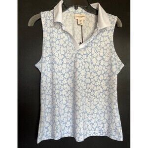 Laura Ashley Golf & Tennis Active Sleeveless Polo White & Blue Floral Size M